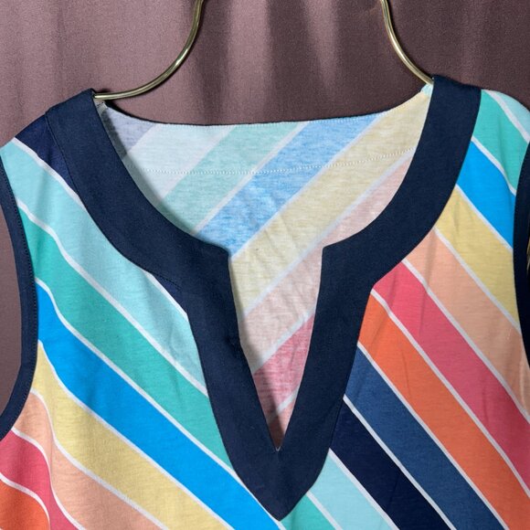 Land's‎ End Women's 1X LONG Striped Sleeveless Swim Cover Up Dress Pockets - Picture 3 of 10